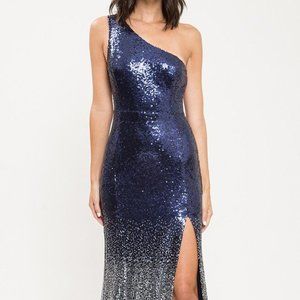 Macy's Blue and Silver Ombre Sequin Gown